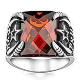 Silver Police Special Operations Red Stone Men's Ring